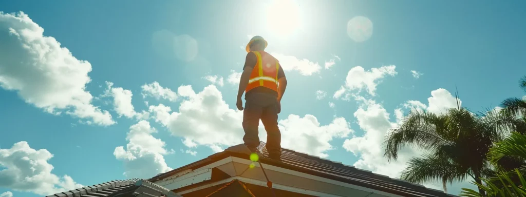 a skilled roofer inspecting a sturdy roof under the bright florida sun.